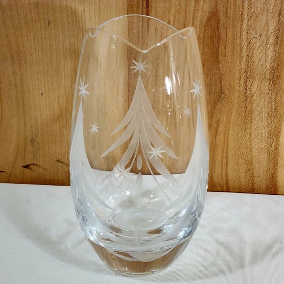 Mikasa Silent Night Crystal Etched Bud Vase Christmas tree Slovenia - Picture 2 of 10